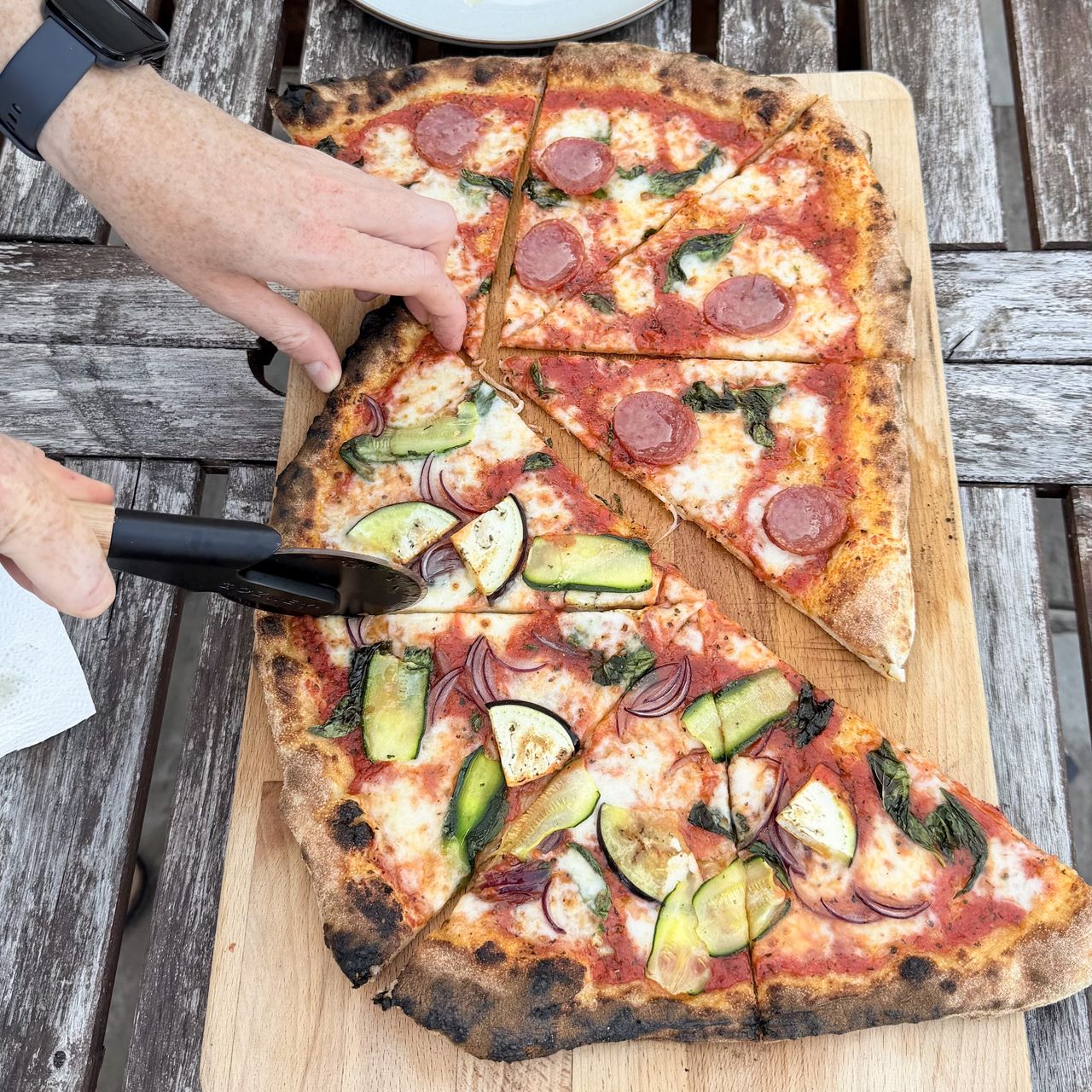 A pizza cooked on the Gozney Arc XL