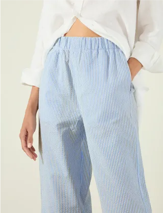 With Nothing Underneath, The Palazzo Trouser in Seersucker Rain Blue Stripe