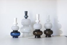 Four glass blown vases, white, blue and brown by Jiří Krejčiřík