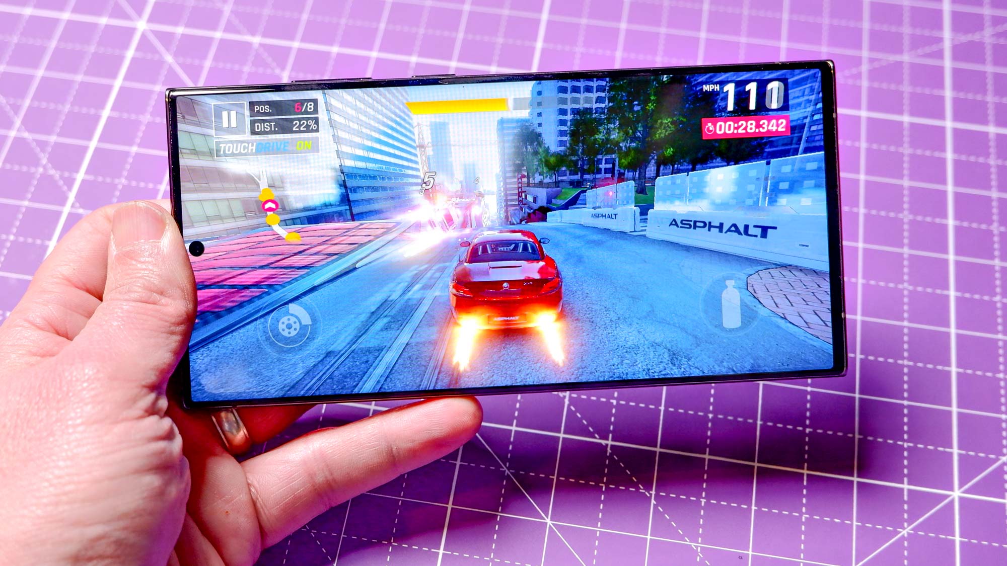 Samsung Galaxy S23 Ultra playing a racing game