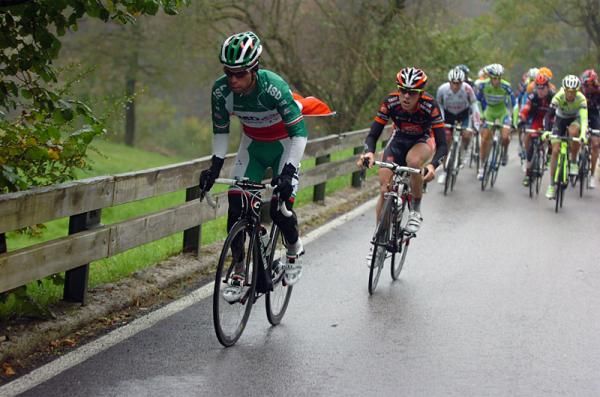 Italian champion Giovanni Visconti (ISD - Neri) attacks on the Madonna del Ghisallo climb.