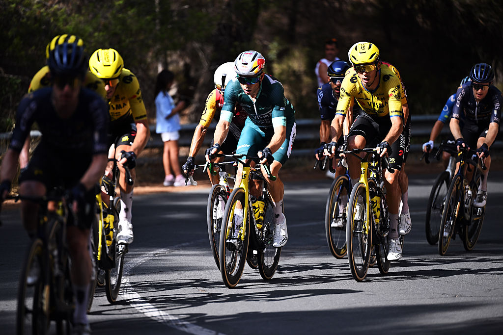 LORCA, SPAIN - SEPTEMBER 02: (L-R) Wout Van Aert of Belgium - Green Points Jersey and Bruno Armirail of France and Team Visma | Lease a Bike compete during the La Vuelta - 81st Tour of Spain 2026, Stage 11 a 153.8km stage from Cartagena to Lorca 342m / #UCIWT / on September 02, 2026 in Lorca, Spain. (Photo by Tim de Waele/Getty Images)