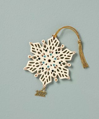 2022 Annual Gemmed Snowflake Ornament on blue background