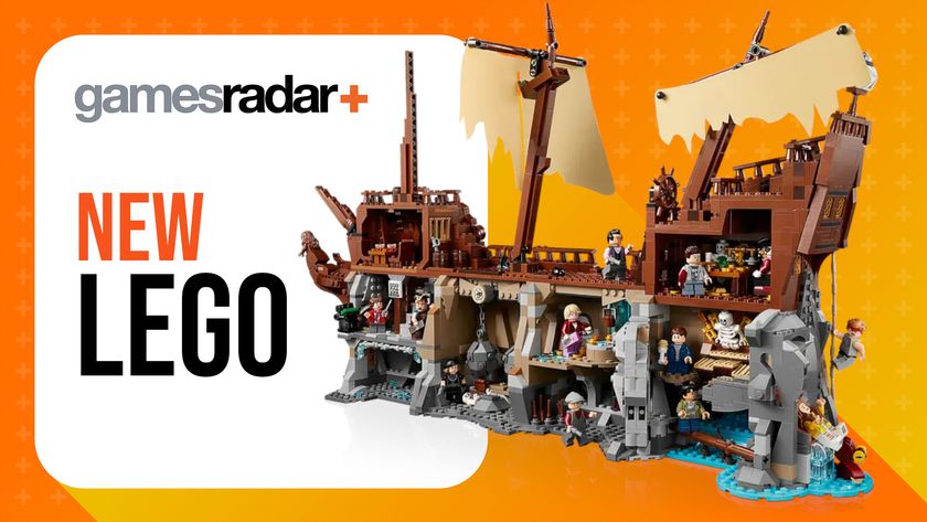 Lego The Goonies set on an orange background alongside the GamesRadar+ logo and &#039;New Lego&#039; on a white square
