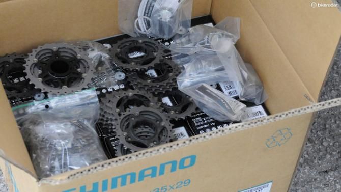box of spare Shimano cassettes