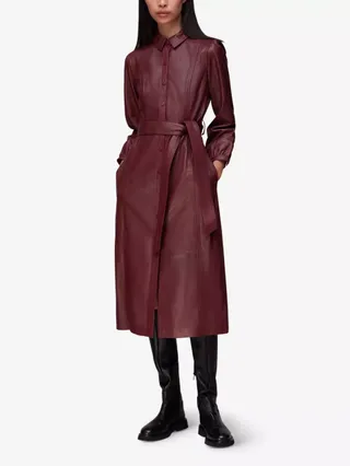 WHISTLES, Phoebe Belted Leather Midi Dress