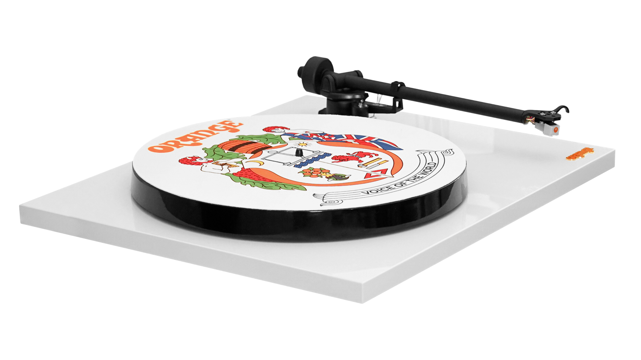 A product shot of the Orange O Turntable against a white background