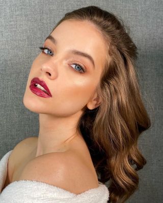 Barbara Palvin with black cherry lips.