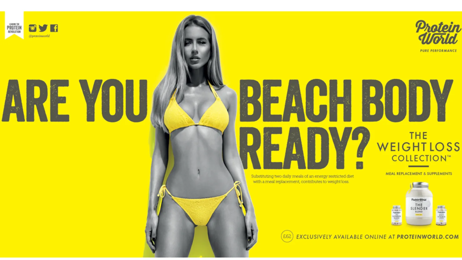 Are you beach body ready billboard with woman in yellow bikini on it
