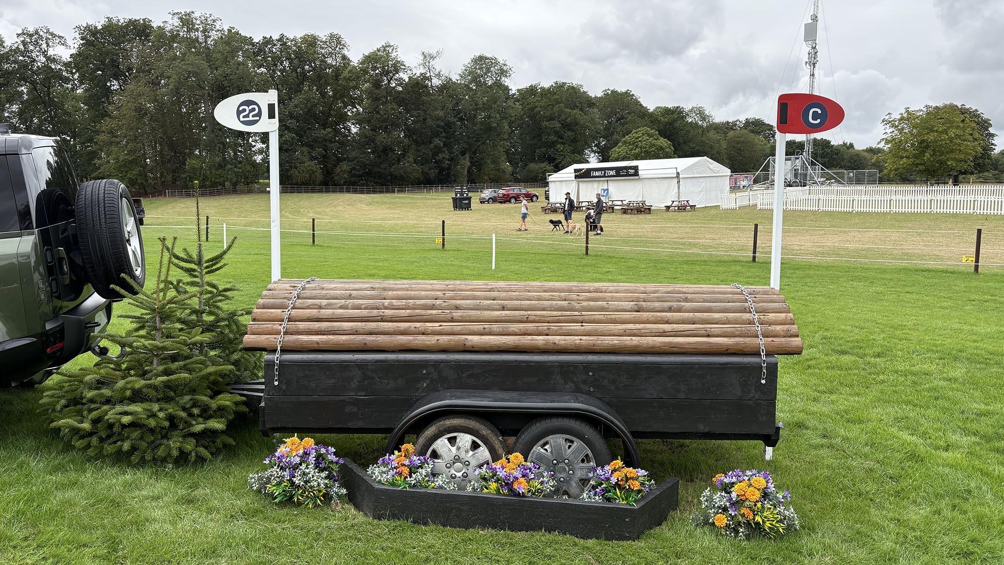 Wooden trailer fence on the Burghley cross-country course 2026