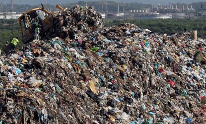 "Trash Mountain" or Jardim Gramacho, a landfill in Rio de Janerio has received up to 8,000 tons of trash per day since the late 1970s.