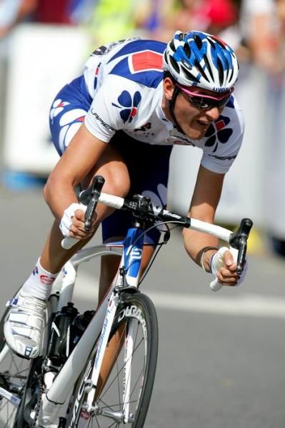 Anthony Roux (Francaise de Jeux) working hard to try and reach the two man break.