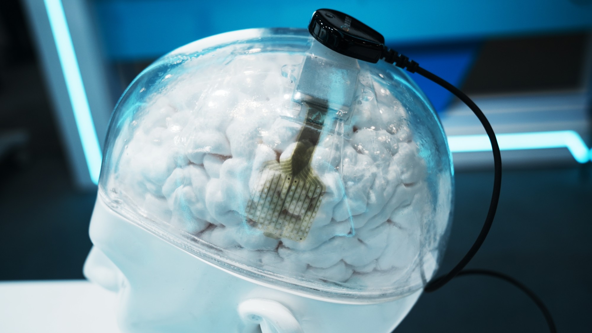 A brain interface device on display in Hangzhou, China.