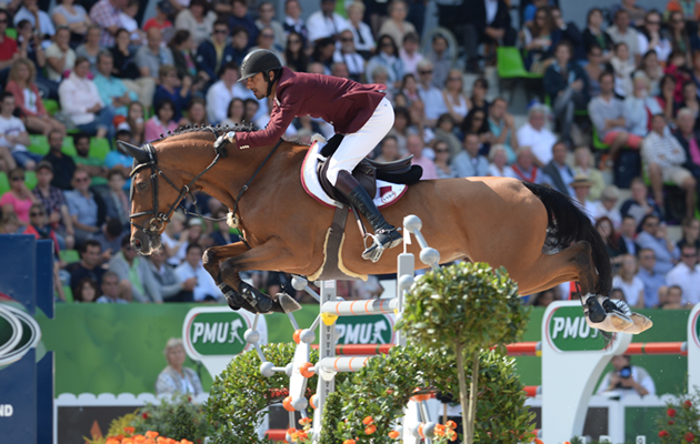 Shaikh Ali bin Khalid AL THANI riding Vienna Olympic QAT in the Second Round of the Team Show Jumping Competition at WEG in Stadium D'Ornano Caen, Normandy in France between 23 August to 7 September 2014
