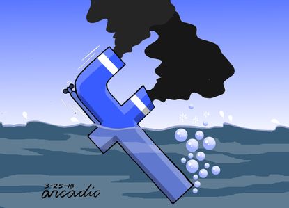 Political cartoon U.S. Cambridge Analytica Facebook sinking data privacy