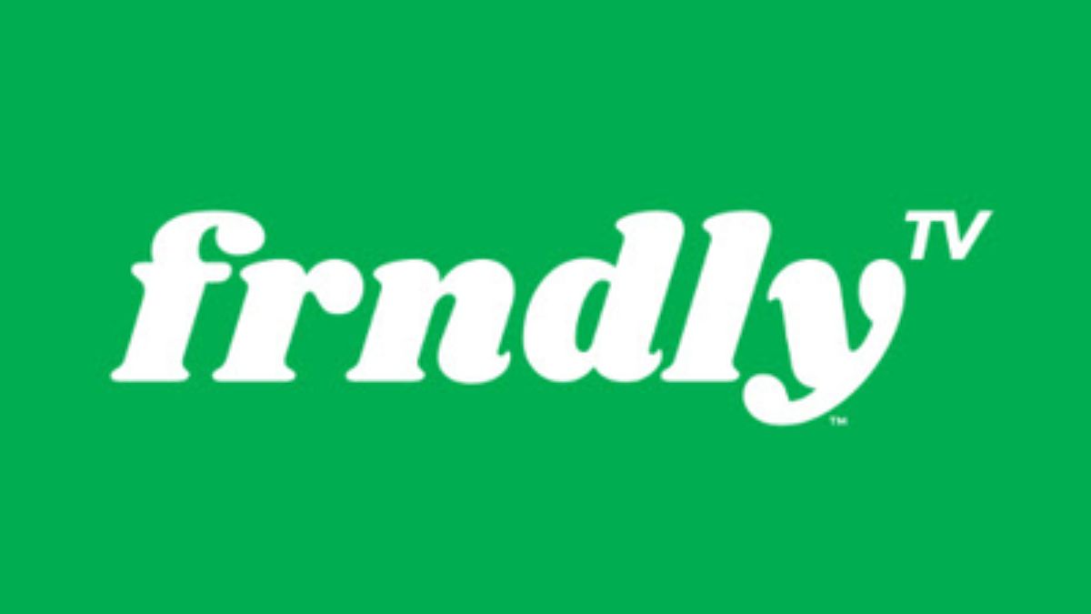 The official logo of Frndly TV in white over a green background.