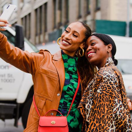 Street fashion, Orange, People, Facial expression, Fashion, Green, Yellow, Street, Snapshot, Smile, 