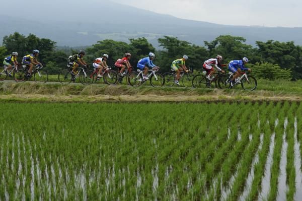 Riders passed Hachimantai's paddy field