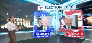 Shot of virtual election graphics on a TV news set