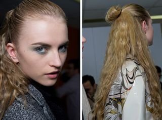 The long crimped Botticelli-style hair was one of the grooming focuses at 3.1 Phillip Lim, put together under the direction of Odile Gilbert with Kerastase.