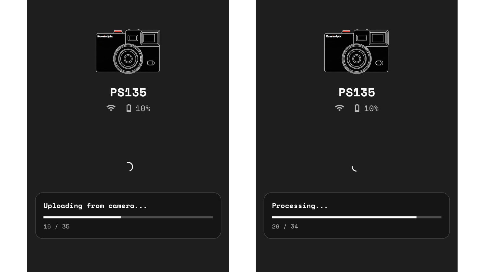 Screenshots of RewindPix app