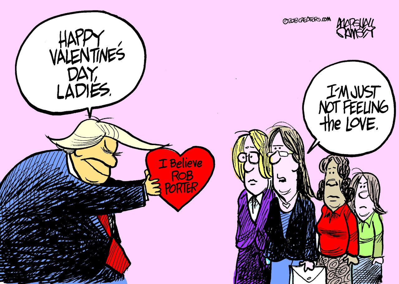 Political cartoon U.S. Trump Rob Porter domestic abuse scandal Valentine&amp;#039;s Day