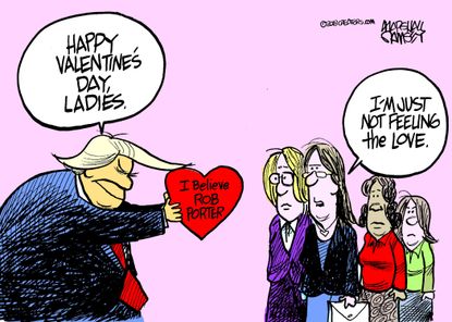 Political cartoon U.S. Trump Rob Porter domestic abuse scandal Valentine's Day