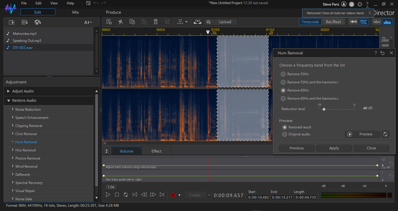 Screenshot of audio editor CyberLink AudioDirector