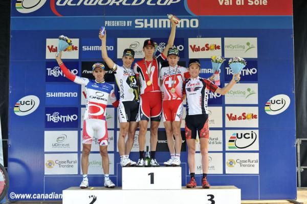 Men's podium: Absalon, Schurter, Kulhavy, Vogel, Fluckiger