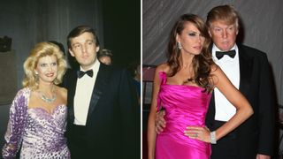 L-R: Ivana and Donald Trump, Melania and Donald Trump