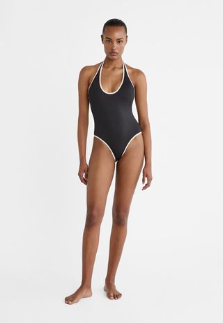 Halter Swimsuit With Contrast Piping