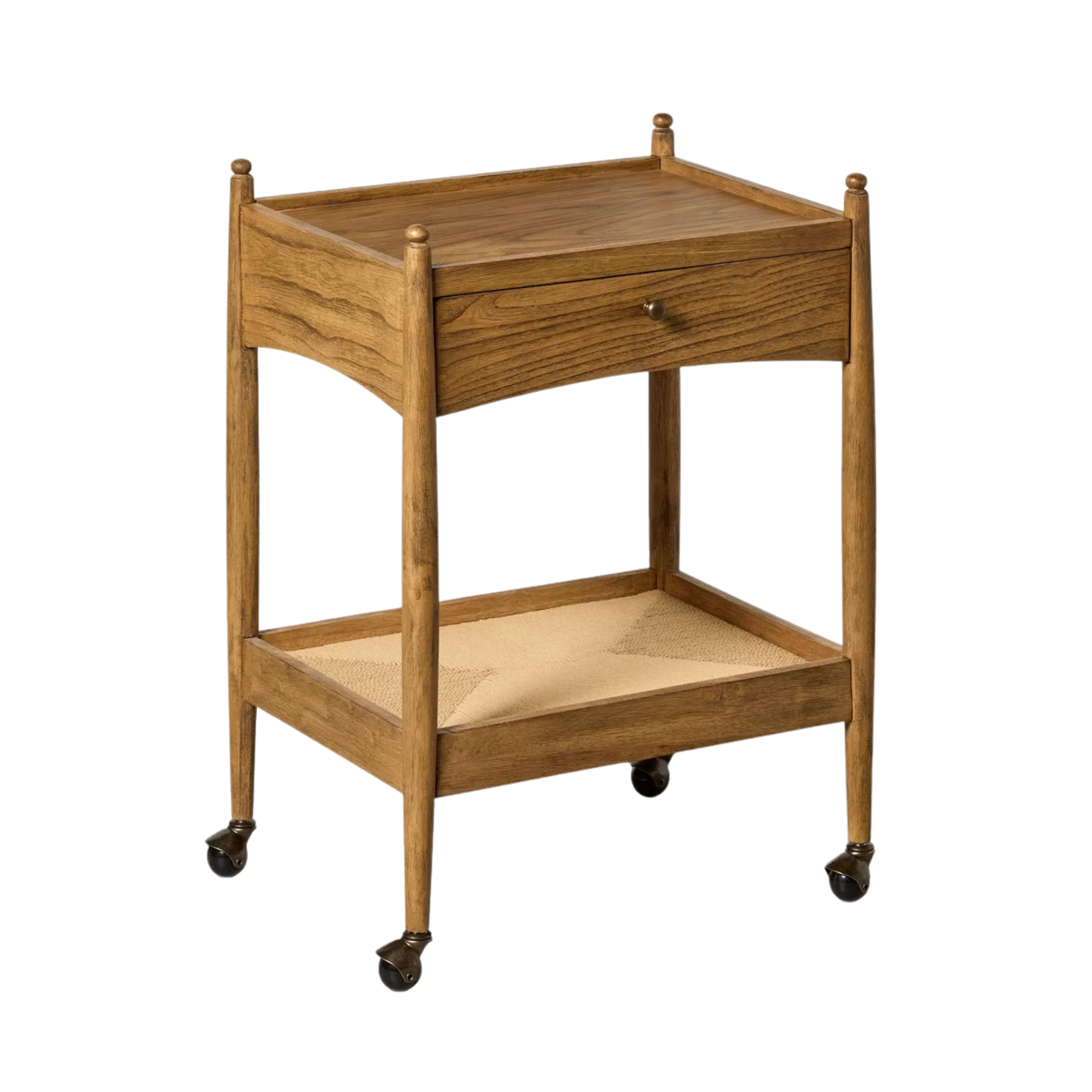 a wooden bar cart