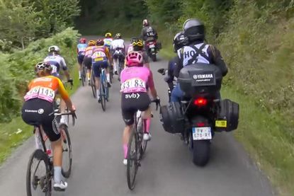 Kathrin Hammes clipped by motorbike at Tour de France Femmes