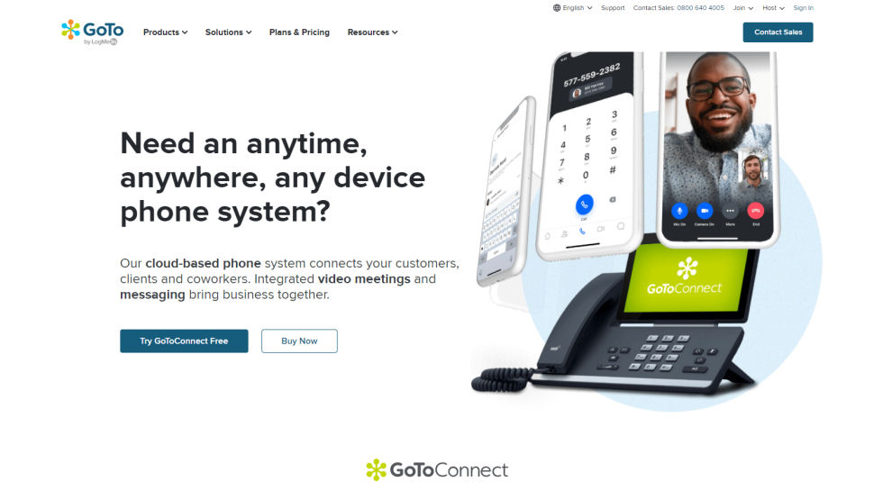 Website screenshot of GoToConnect