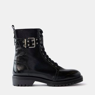 cut out of Black Patent Leather Biker Boots