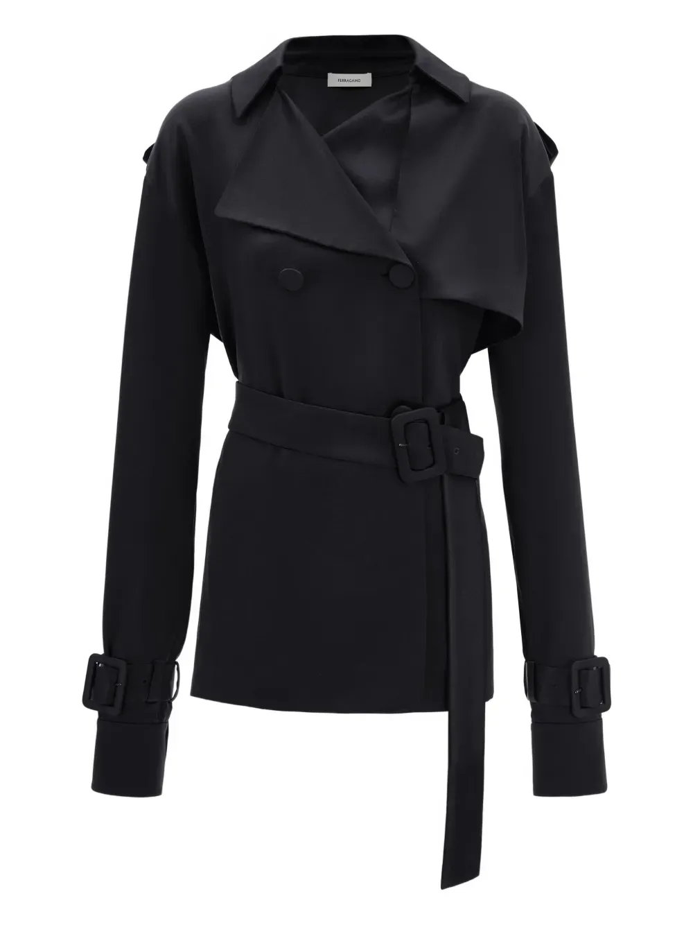 Ferragamo Satin Double-Breasted Trench Coat | 38