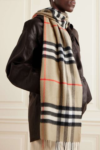 Burberry Fringed Checked Cashmere Scarf