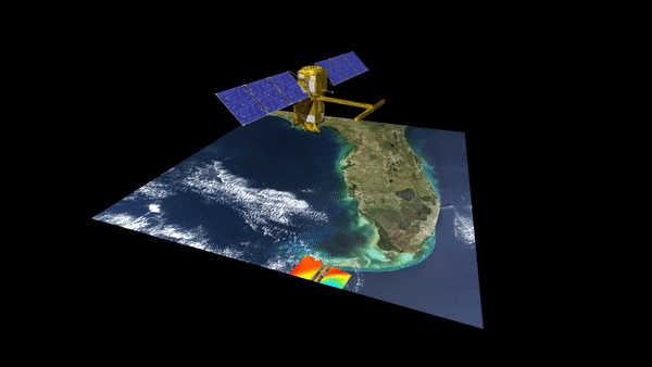 An animation of the Surface Water and Ocean Topography (SWOT) satellite collecting data from space.