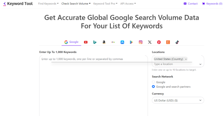 Keyword Tool features