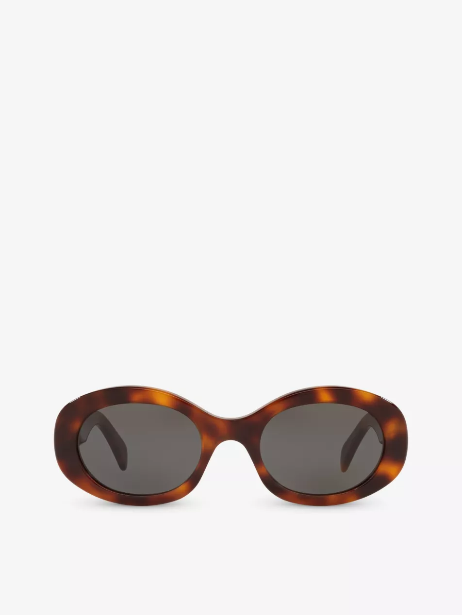 Cl000312 Cl40194u Tortoiseshell-Pattern Oval-Frame Acetate Sunglasses