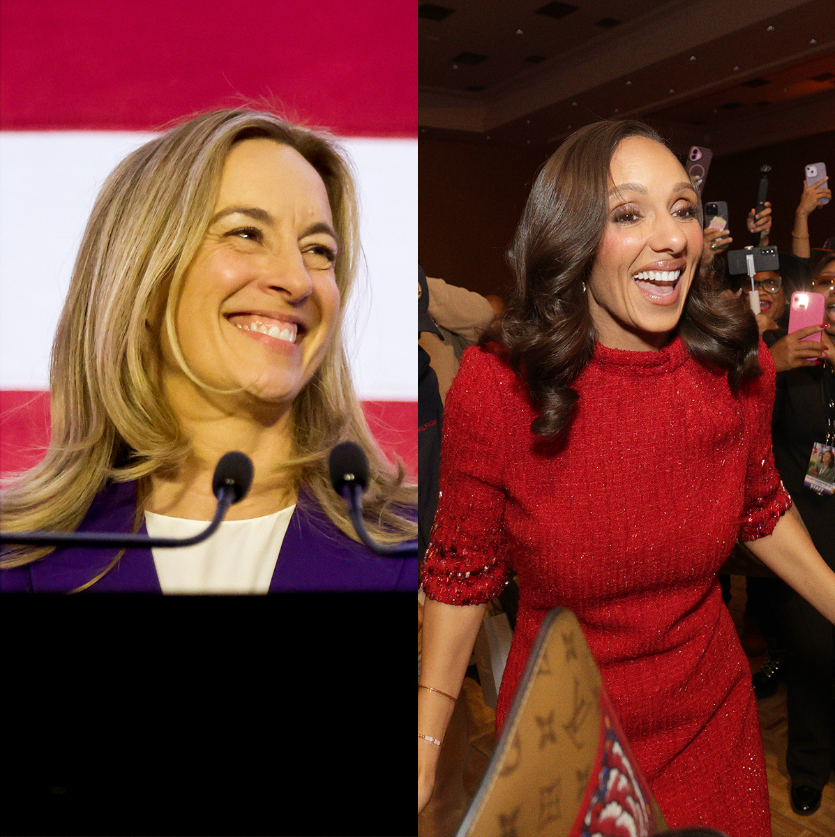 Mikie Sherrill and Mary Sheffield celebrate their election-night victories in New Jersey and Detroit.