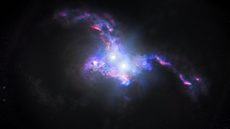 An artist's rendering of the double quasar, located in two merging galaxies about 10 billion light-years away 