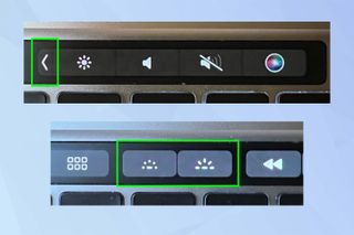 An image of the Macbook touchbar with the keyboard light buttons highlighted.