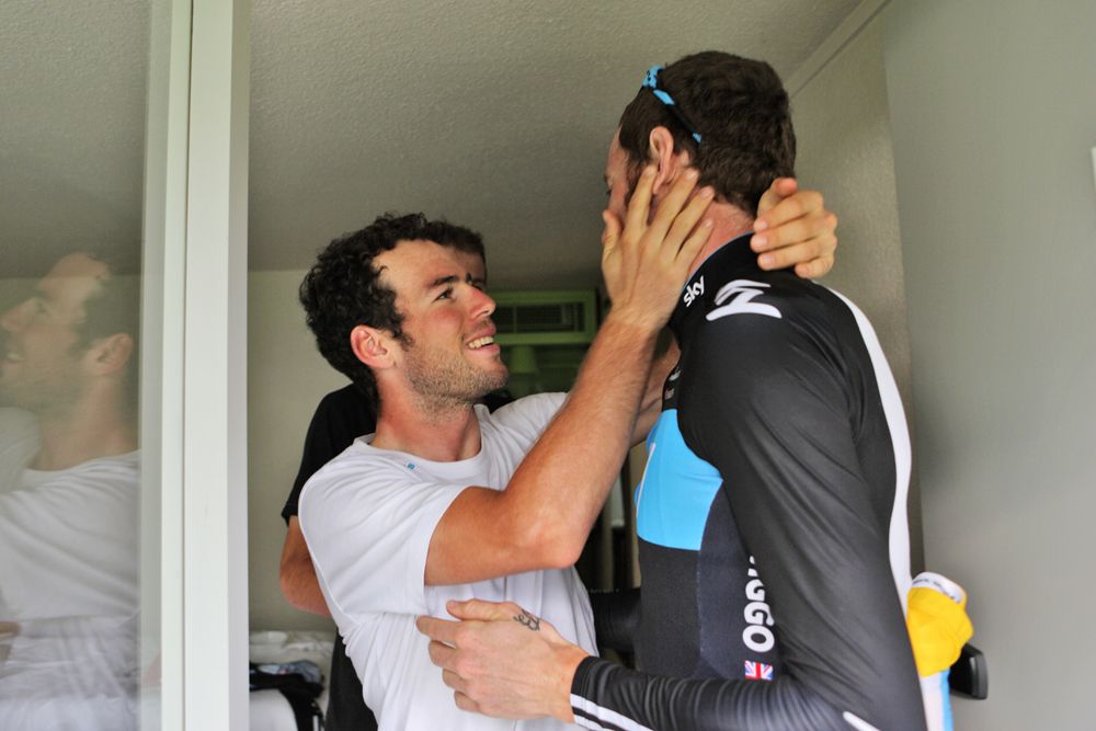Mark Cavendish and Bradley Wiggins at the Tour in 2012