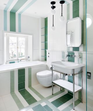 Bathroom flooring ideas with green and white tiles
