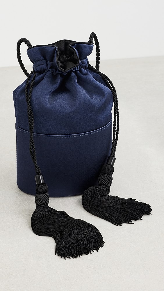 The Lola Satin Bucket Bag - Navy