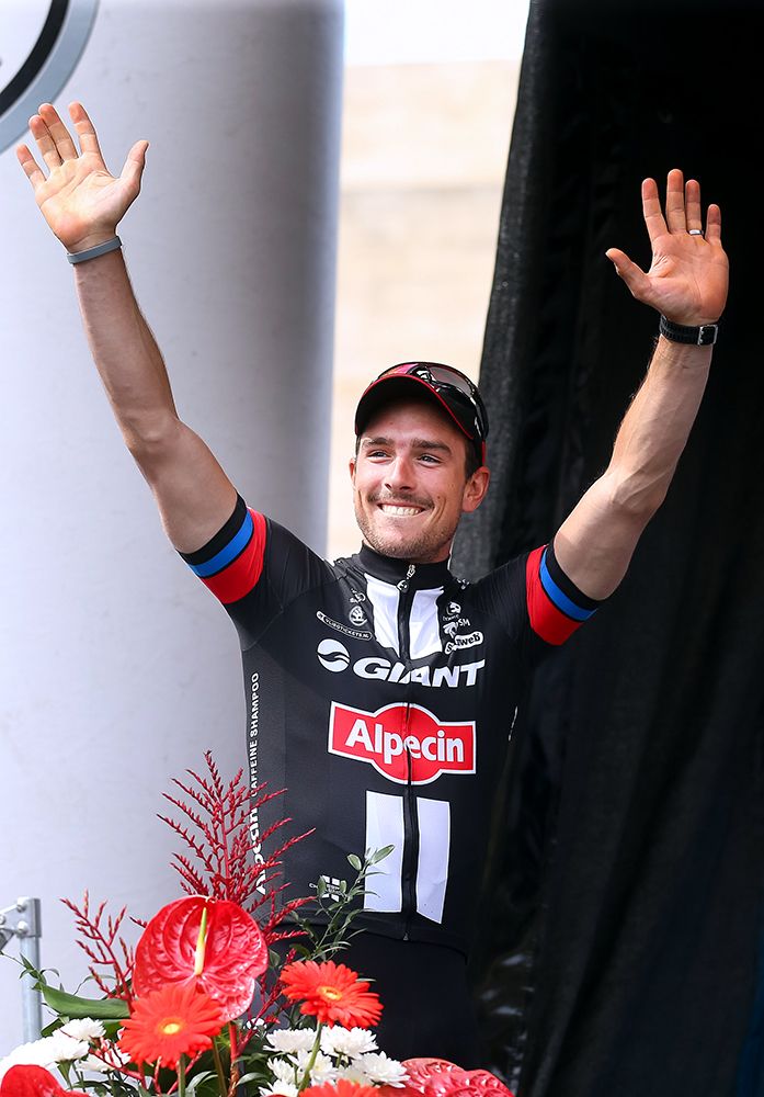 John Degenkolb (Giant-Alpecin) waves from the podium