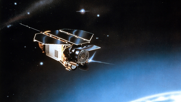 Artist&#039;s impression of the ROSAT satellite in space