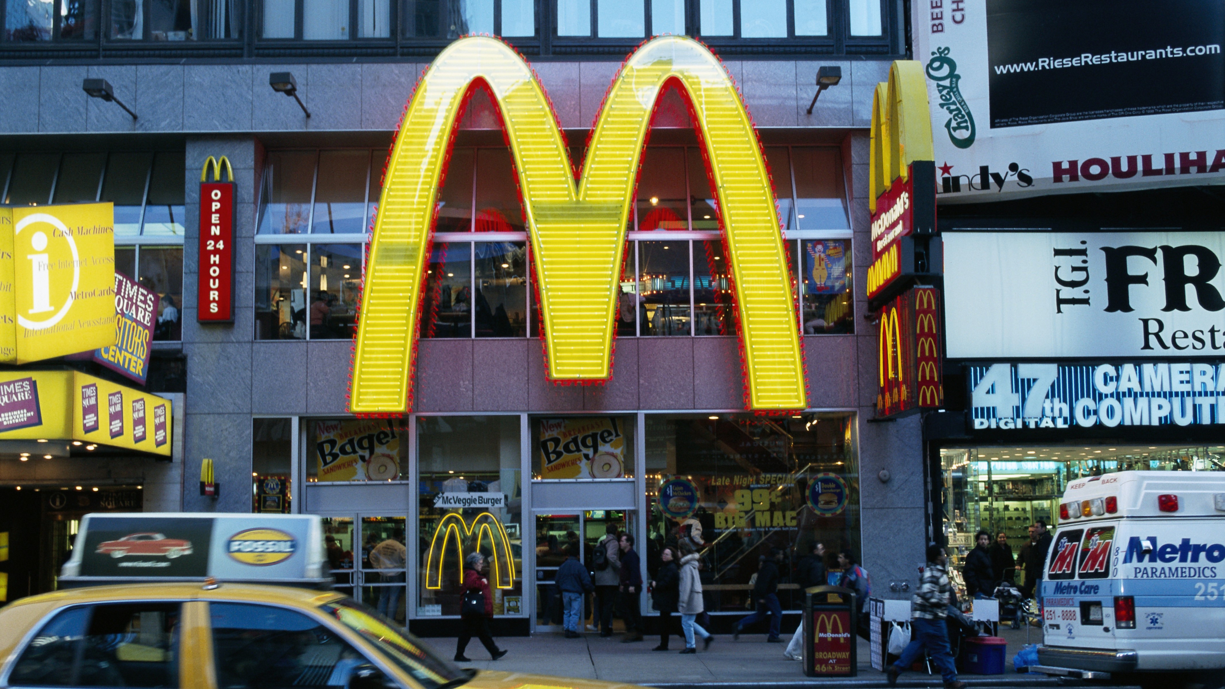 The front of a McDonalds restaurant.