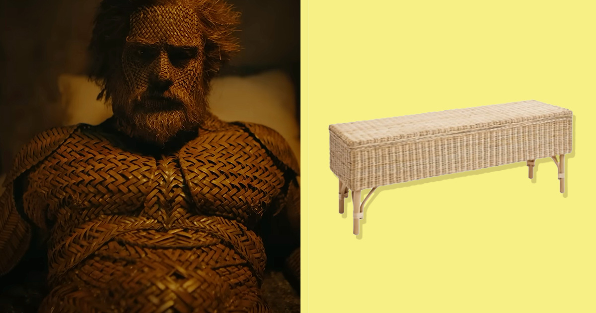 An image from Wicker movie alongside Ikea Wicker furniture
